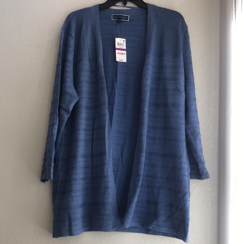Karen Scott Womenś Pointelle Cardi Blue Denim Plus Size XXLARGE